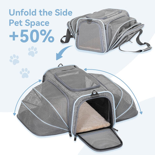 Expandable Cat/Dog Carrier! Airline Approved! With Two Extension up to 9LB! Soft-Sided, Portable, Washable, Pet Travel Carrier!