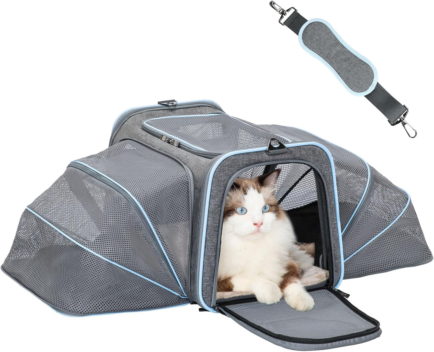 Expandable Cat/Dog Carrier! Airline Approved! With Two Extension up to 9LB! Soft-Sided, Portable, Washable, Pet Travel Carrier!