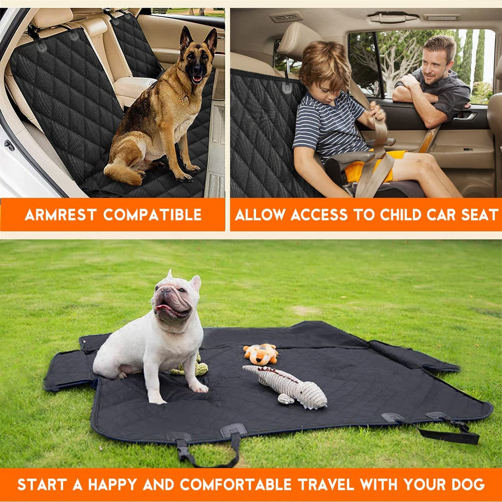 Premium Dog Car Seat Cover - Waterproof And Non-Slip Back Seat Protector for Dogs, Fits Most Cars, Trucks, and SUVs with Middle Armrest - Black