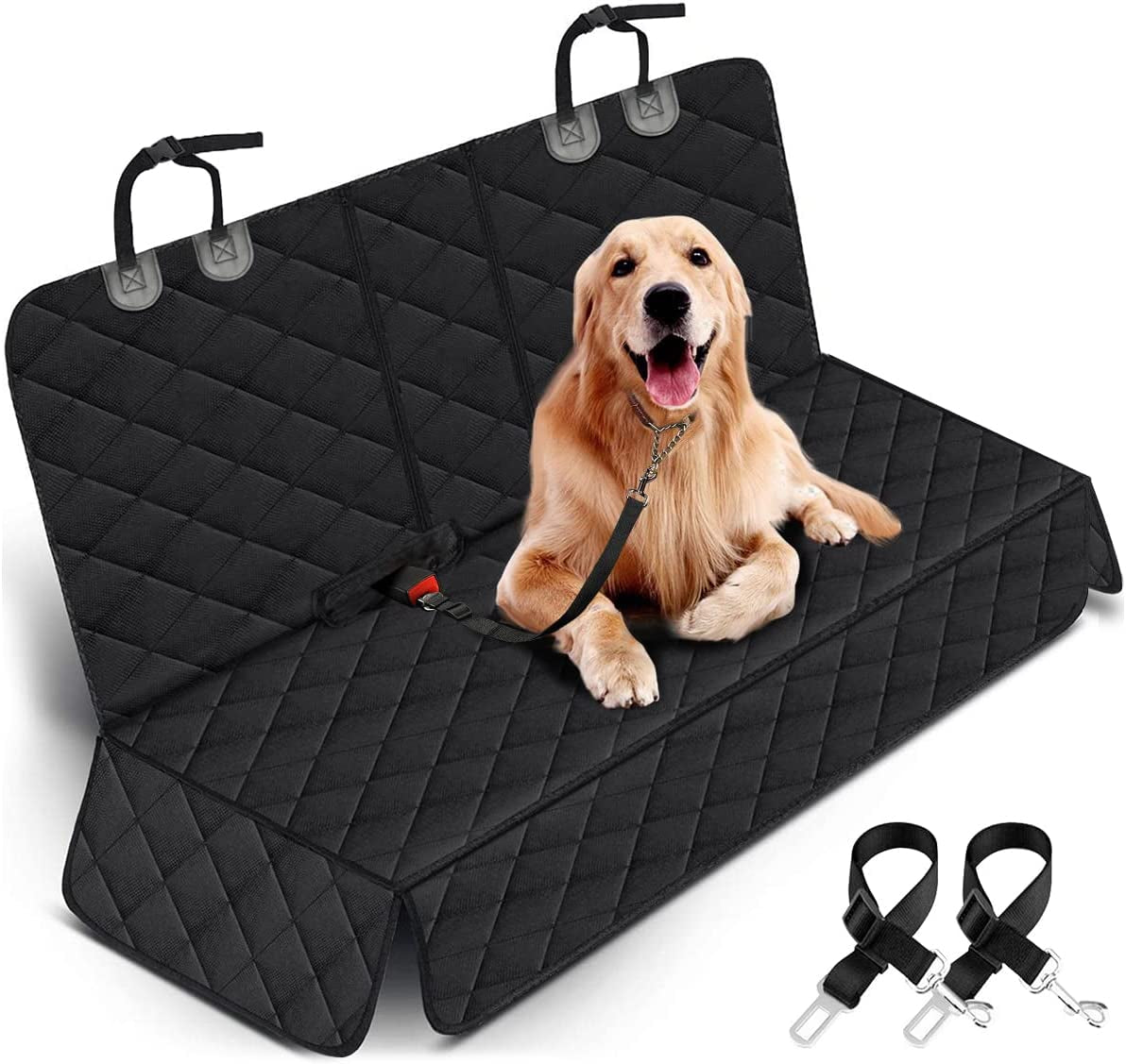 Premium Dog Car Seat Cover - Waterproof And Non-Slip Back Seat Protector for Dogs, Fits Most Cars, Trucks, and SUVs with Middle Armrest - Black