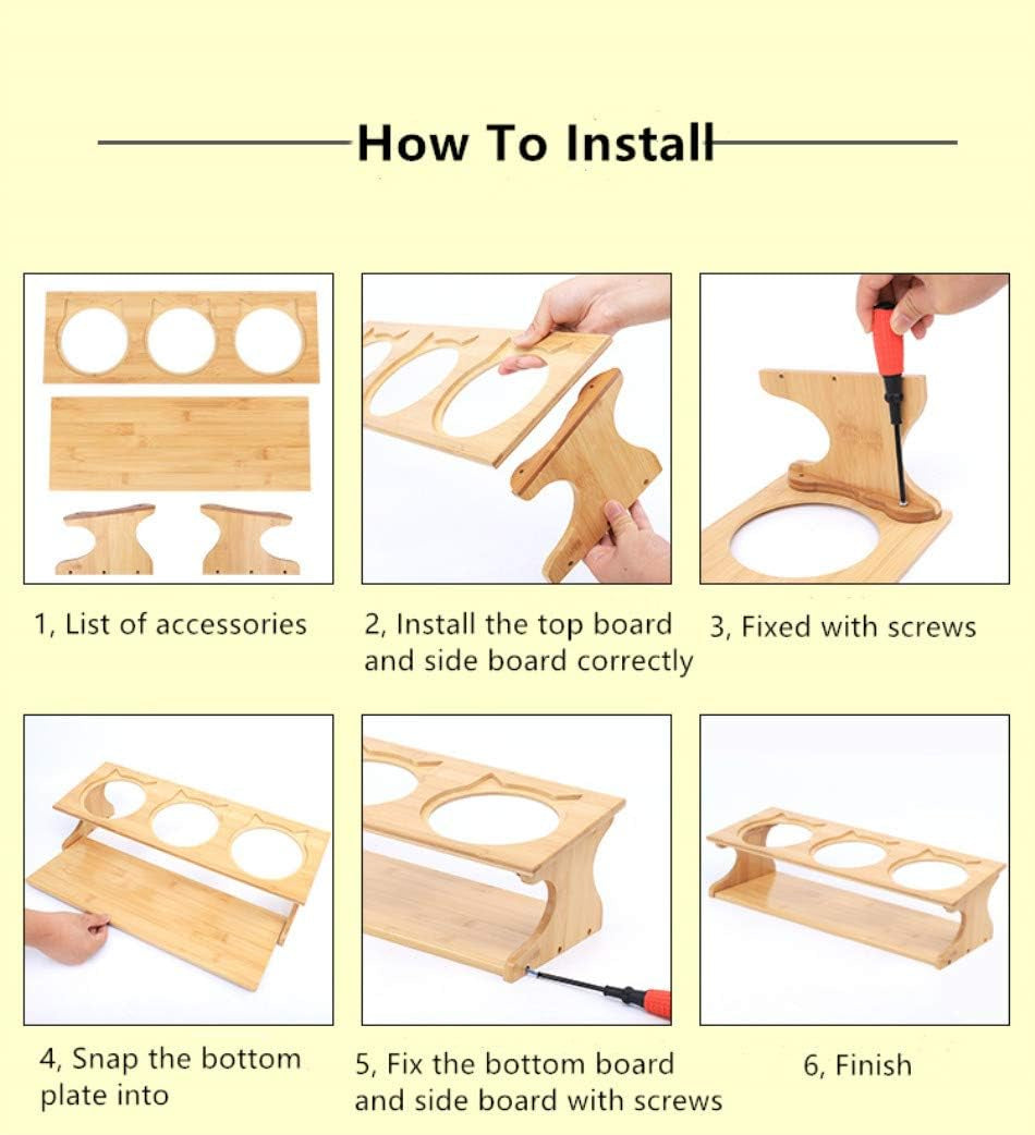 Cute Cat Bowls With Raised Slope, Wooden Stand, And Elevated Bowls For Cats, Dogs, Kittens and Puppy's (3 Steel Bowls Included)