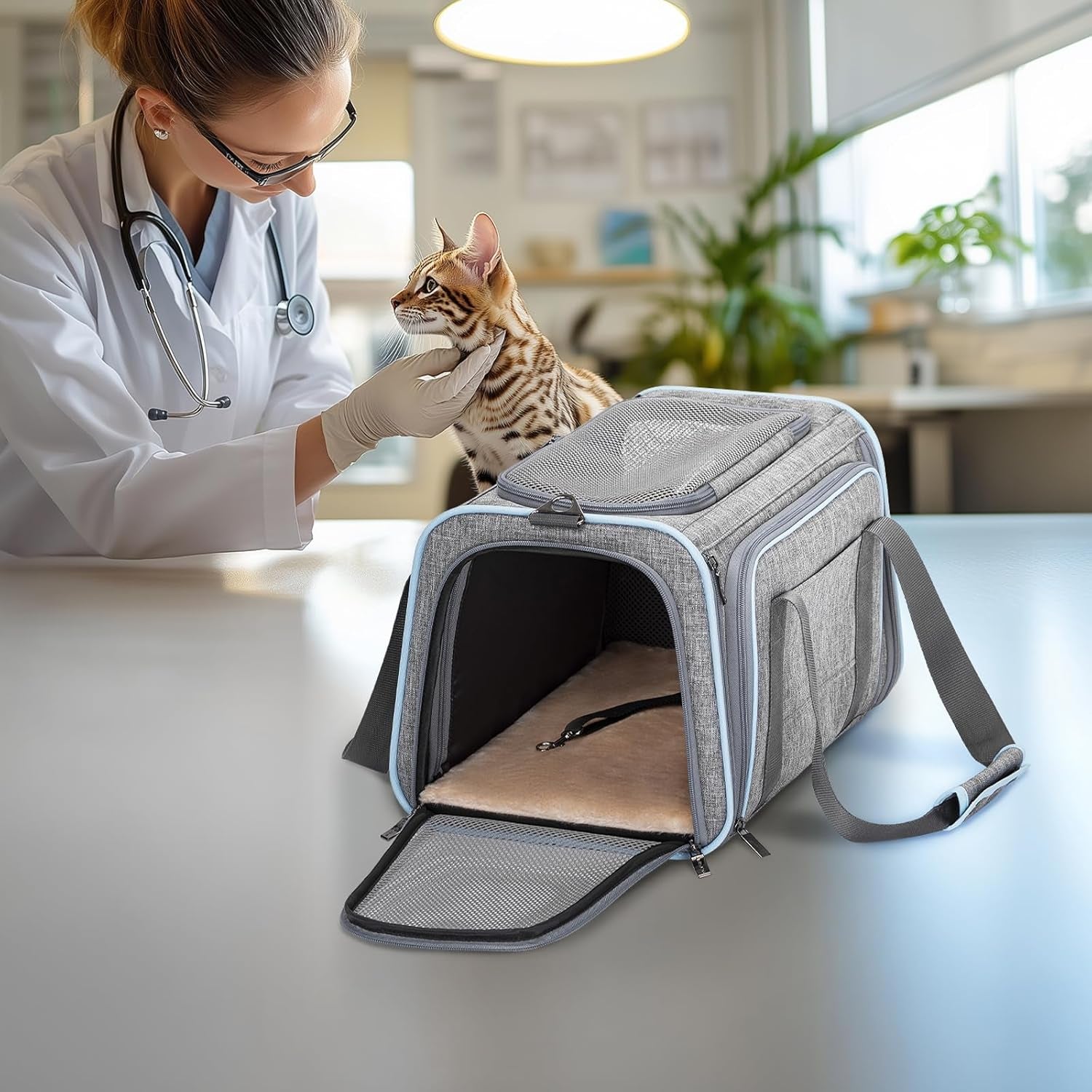 Expandable Cat/Dog Carrier! Airline Approved! With Two Extension up to 9LB! Soft-Sided, Portable, Washable, Pet Travel Carrier!