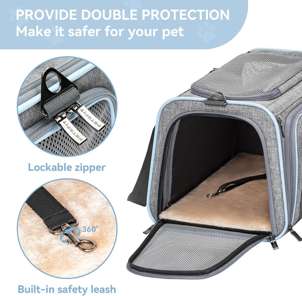 Expandable Cat/Dog Carrier! Airline Approved! With Two Extension up to 9LB! Soft-Sided, Portable, Washable, Pet Travel Carrier!