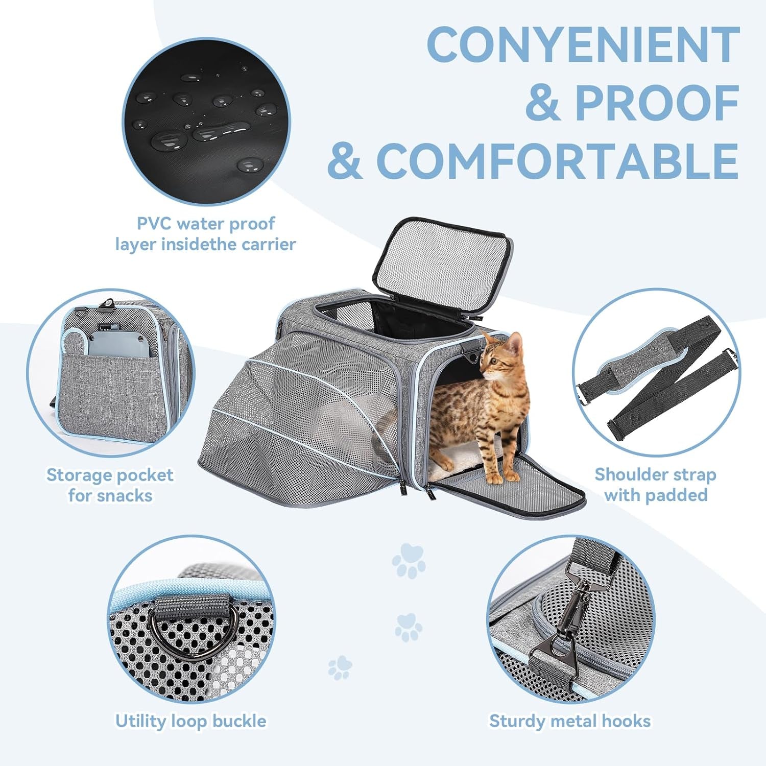 Expandable Cat/Dog Carrier! Airline Approved! With Two Extension up to 9LB! Soft-Sided, Portable, Washable, Pet Travel Carrier!